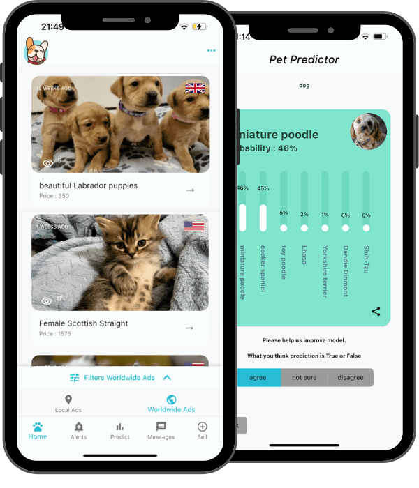 Pets Home App interface